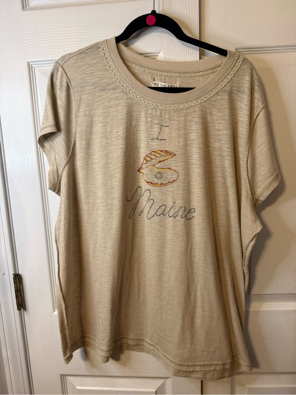 We The Free Beige Graphic Tee with Lace Trim